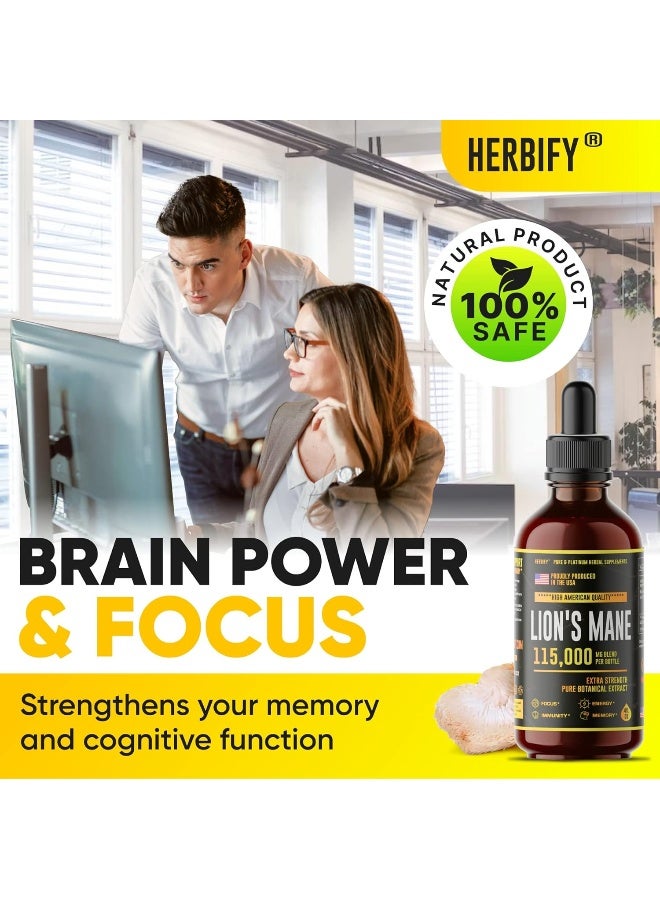 HERBIFY Lion's Mane - Lion's Mane Mushroom Supplement - Lion's Mane Tincture - Natural Immune Support - Lion's Mane Tincture for Memory, Focus & Clarity - Daily Mushroom Supplement - Vegan, Organic - 4 Fl oz - Image 3